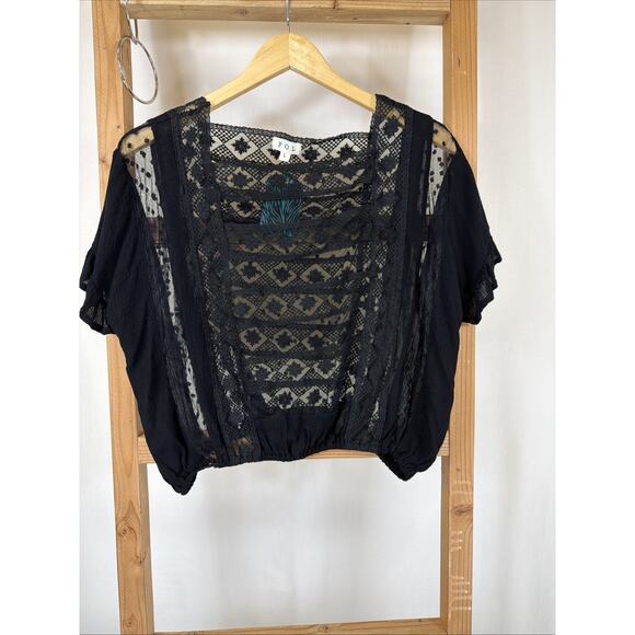 POL Tops - Pol Black Lace Sheer Pop Over Blouse Top #1215 Size LARGE